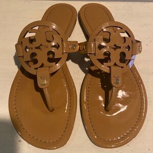 Tory Burch Miller Sandals Size 9 Royal Tan patent leather